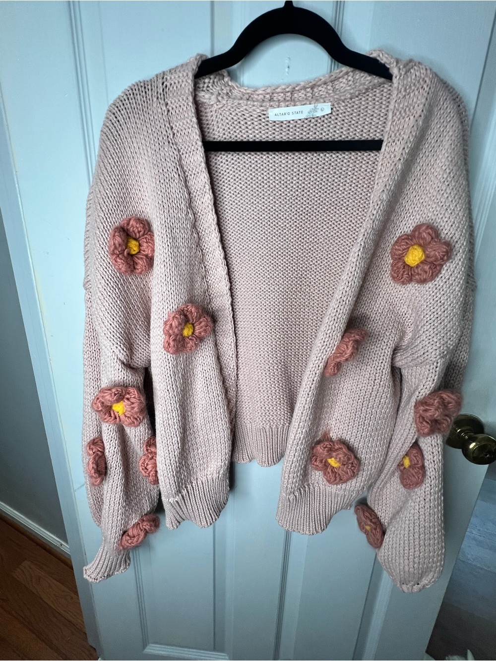 Altar'd State Dusty Pink Floral Knit Cardigan